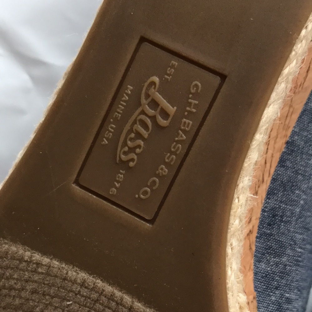 GH BASS & CO CHRISTY SANDALS DENIM cork wedge new - Picture 7 of 9